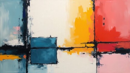  A modern abstract layout with bold squares and rectangles, soft pastel gradient transitions, and a delicate paper-like crumpled texture.