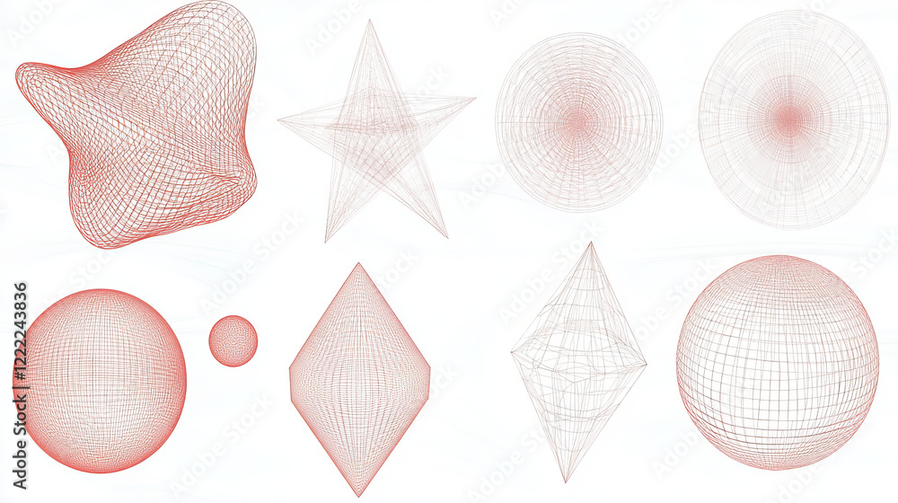 Poster abstract wireframe figure drawings set isolated on white background. vector illustration of 3d grid 
