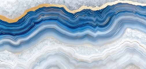 Fototapeta premium Luxurious blue agate texture with intricate layers, shimmering gold accents, and natural crystal patterns, creating an elegant design