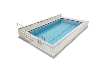 Pool with tiled surroundings, a staircase for easy access, and clear blue water for leisure and relaxation, isolated on a transparent background