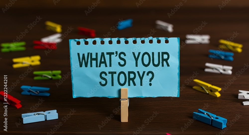 Fototapete text sign showing what s is your story. conceptual photo asking someone tell me about himself share 