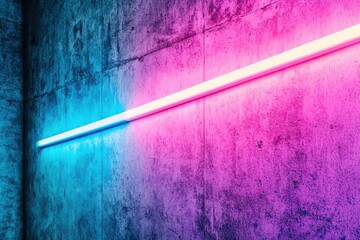 Neon light beams in vibrant pink, purple, and blue, creating a high-contrast horizontal composition on a dark backdrop