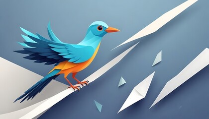 Naklejka premium Blue and orange bird is perched on a white surface