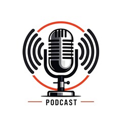 Modern Podcast Icon with Retro Microphone and Sound Waves