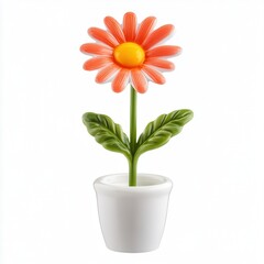 Fototapeta premium Orange Daisy Flowerpot Desk Decor, White Background