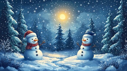 Snowy Night with Frosty Friends