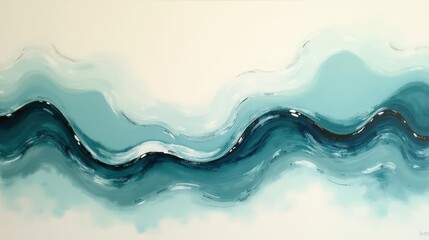 A minimalist abstract design featuring gentle wave patterns, soothing gradients in light teal and cream, and a smooth, textured surface.