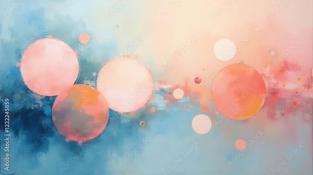 Wall mural A tranquil composition with soft overlapping circles, pale blue and peach gradients, and a dreamy, blurred texture.