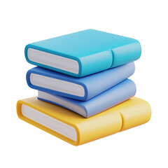 Colorful books stacked, 3D render, white background, education