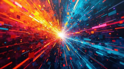  A vibrant digital vortex with pixel trails, glowing particles, and shifting geometric patterns evoking an intense gaming experience.