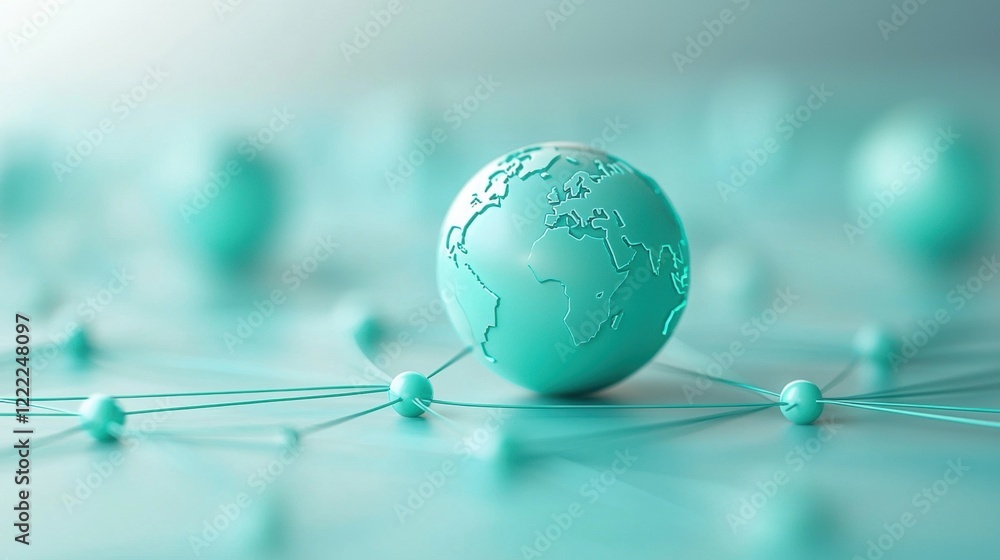 Poster global network nodes connection network nodes connecting major cities around the world, representing