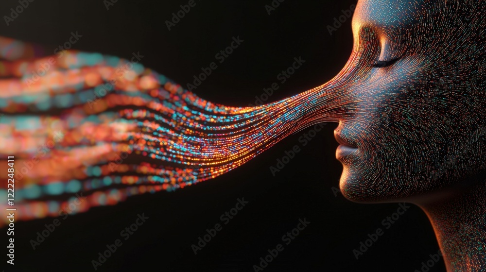 Aufkleber abstract representation of human face with flowing colors and digital particles signifying emotion a