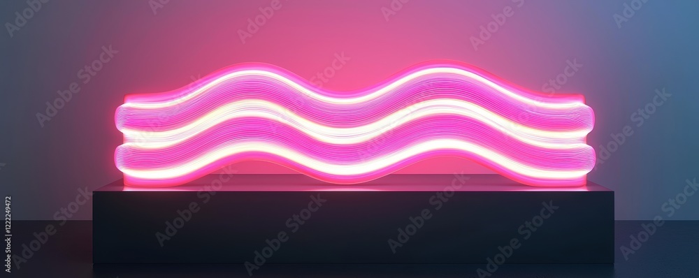 Poster dynamic glowing lines in bright pink and deep blue hues, creating horizontal light trails on a dark 