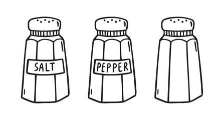  jar for salt or pepper. salt shaker and pepper shaker doodle hand drawn icon. Outline drawing jar for salt or pepper line clipart symbol