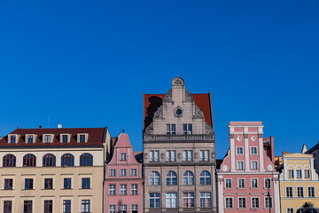 Fototapeta premium Colourful facades of old houses on the market square in Wroclaw, Poland
