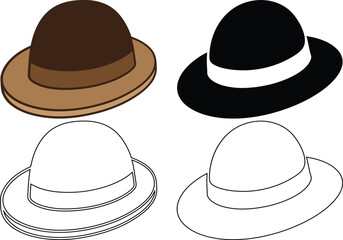 Hat icon vector illustration isolated on a white background, cowboy hat, hat line art