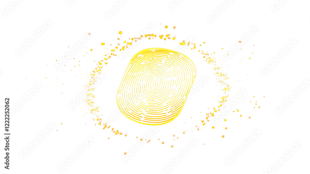 Poster elegant yellow fingerprint icon centered on a black background, sharp lines and minimalist style to 