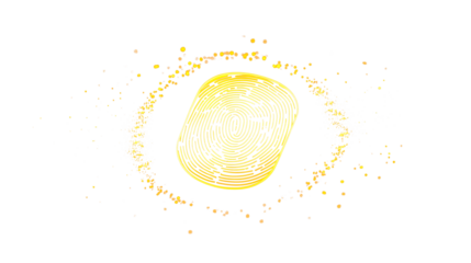 Elegant yellow fingerprint icon centered on a black background, sharp lines and minimalist style to represent secure digital identification