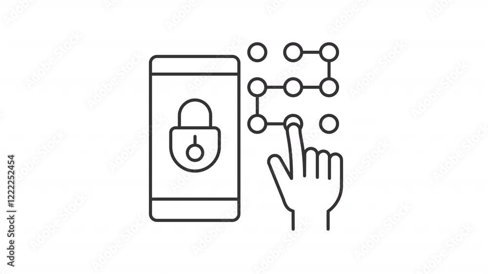 Poster animated graphical password icon. unlock smartphone with pin code line animation. mobile device secu