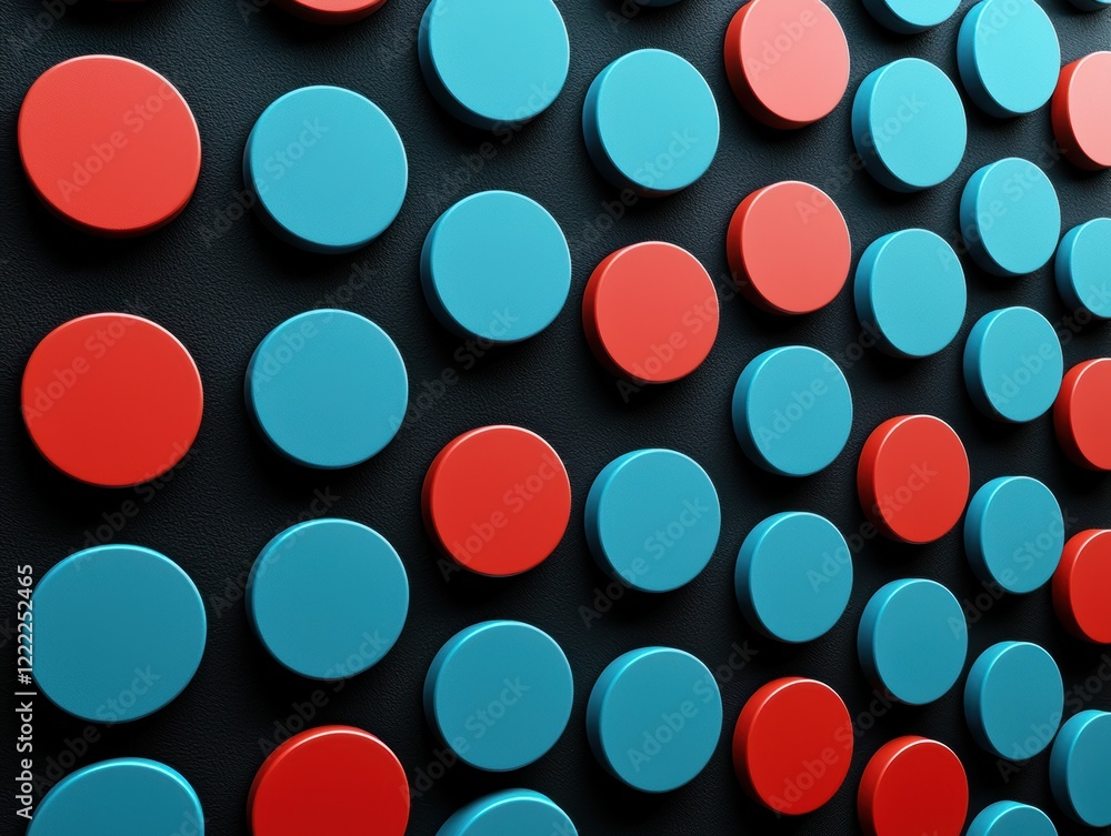 Poster patterned composition with scattered blue and red dots, creating a modern and futuristic texture on 