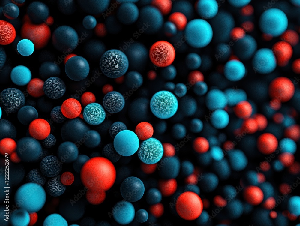Poster patterned composition with scattered blue and red dots, creating a modern and futuristic texture on 
