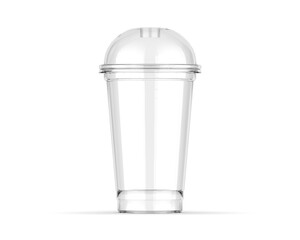 Blank empty disposable transparent glass with straw mockup. Empty cup with tube mock up. Clear take away container for drink. Plastic traveller mug for beverage template. 3d illustration