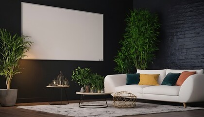 Blank Billboard Mockup on the Wall office room,Eco-Friendly Open Plan Office Interior With Creeper Plants And Close-up View Of Empty Poster On The Wall,corporate business, border - frame,498