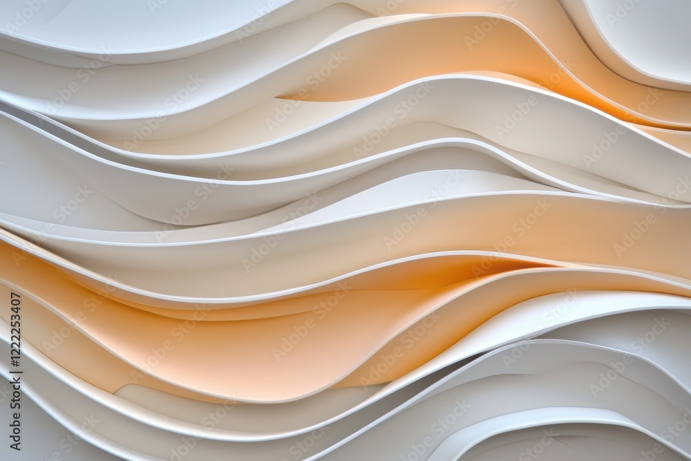 Poster smooth, layered abstract design with a glossy finish in soft orange and cream shades, creating depth