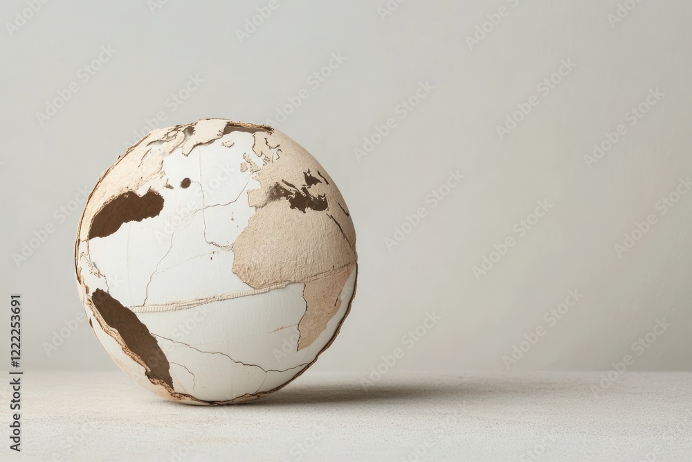 Poster analysis and global warming concept. vintage globe on a neutral background displaying continents and