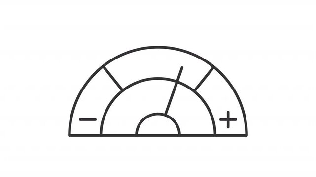 Animated dial indicator icon. Measure tool scale with arrow line animation. Instrument to control processes. Black illustration on white background. HD video with alpha channel. Motion graphic