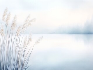 Obraz premium Serene Winter Lake with Frosted Reeds 