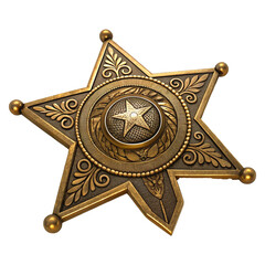 Vintage Brass Sheriff Badge with Intricate Engraved Details and Antique Patina