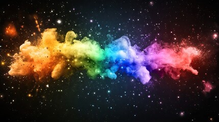 Fototapeta premium Colorful Abstract Cloud of Rainbow Splashing Colors Against a Dark Background for Visual Impact