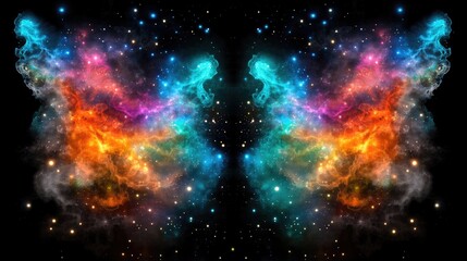 Colorful Cosmic Nebula with Stars and Swirling Patterns Against a Dark Background in Space