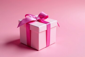 Obraz premium Pink gift box with pink ribbon tied around it, decoration, present