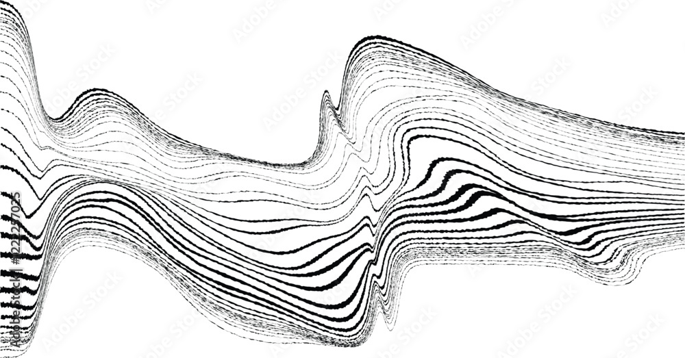 Fototapete Glitch effect . Distorted speed lines .Abstract flow lines background . Op art .Fluid wavy shape .Rough edges .Striped linear pattern . Optical illusion art .Music sound wave . Vector illustration