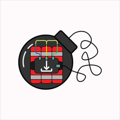 Combines the symbol of a bomb with a download icon, which might imply danger or risk associated with downloading something. Vector illustraton design. Eps 10.