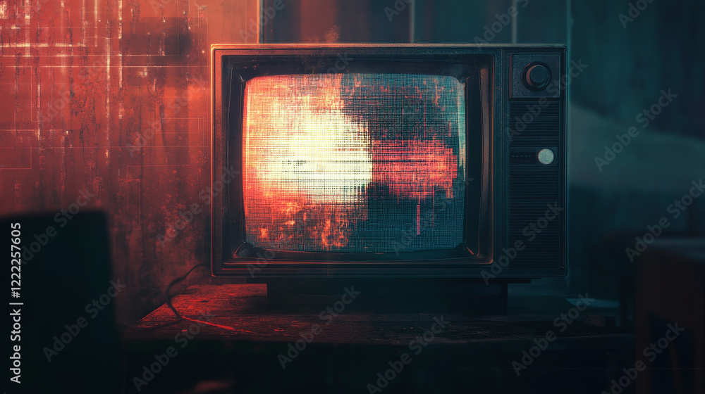 Poster glitch game effect tv screen with pixel texture background. vhs digital pattern with retro televisio