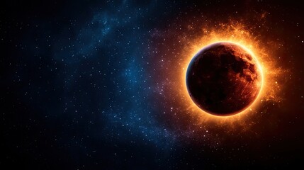 Fototapeta premium Dramatic Celestial Scene Featuring a Fiery Planet in Space Surrounded by a Starry Background