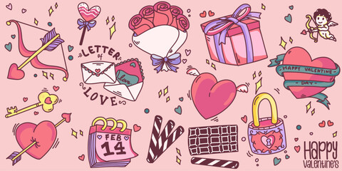 Valentine's day event collection. Cute love style pastel color design art background Vector illustration.