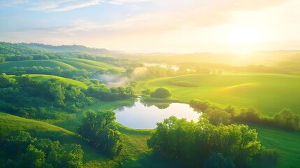 serene sunrise over rolling green hills - aerial views: the drone p.