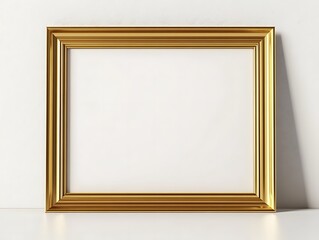 Clean Gold Frame with a Thin Border on a White Background, Minimalist Rectangular Picture Frame for Artwork, Photography, or Design Display