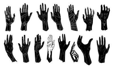 Linocut hands vector logo set, black silhouette