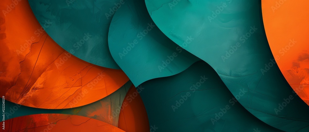 Poster high-resolution 4k abstract wallpaper featuring vibrant teal and orange colors with dynamic shapes a