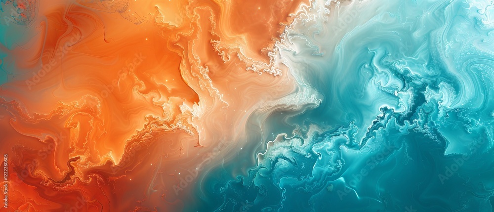 Poster high-resolution 4k abstract wallpaper featuring vibrant teal and orange colors with dynamic shapes a