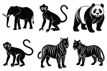 Animals silhouette set. Wild animals silhouette collection vector illustration on white background