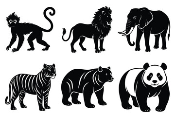 Animals silhouette set. Wild animals silhouette collection vector illustration on white background