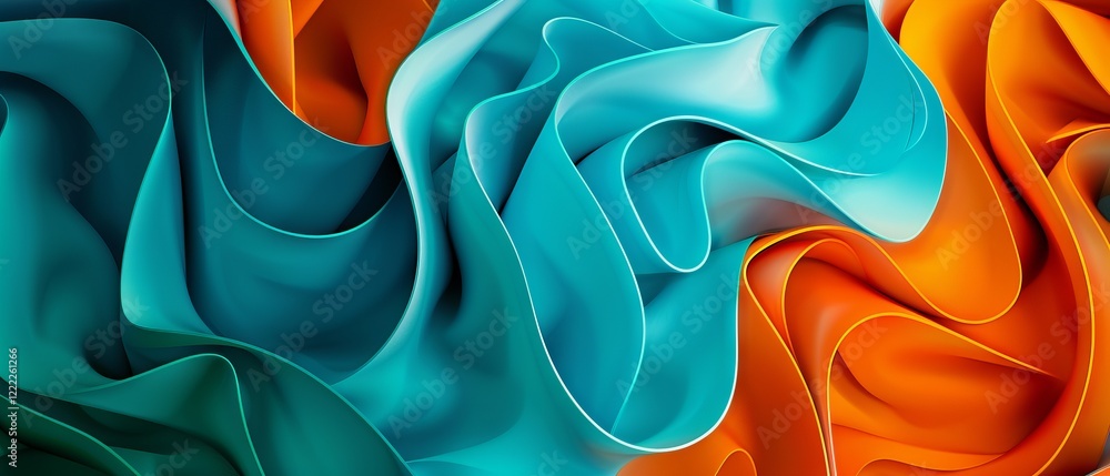 Poster high-resolution 4k abstract wallpaper featuring vibrant teal and orange colors with dynamic shapes a