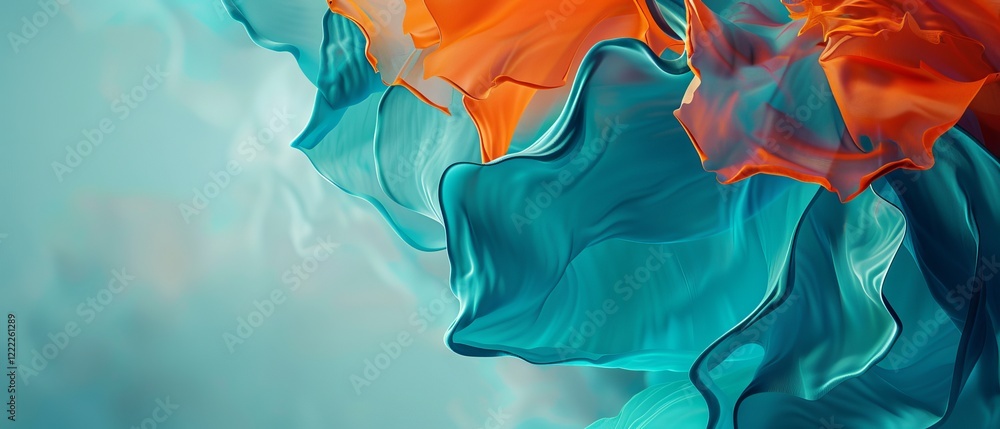 Poster high-resolution 4k abstract wallpaper featuring vibrant teal and orange colors with dynamic shapes a