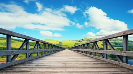 正面から見た田舎の木造の橋の風景イラスト